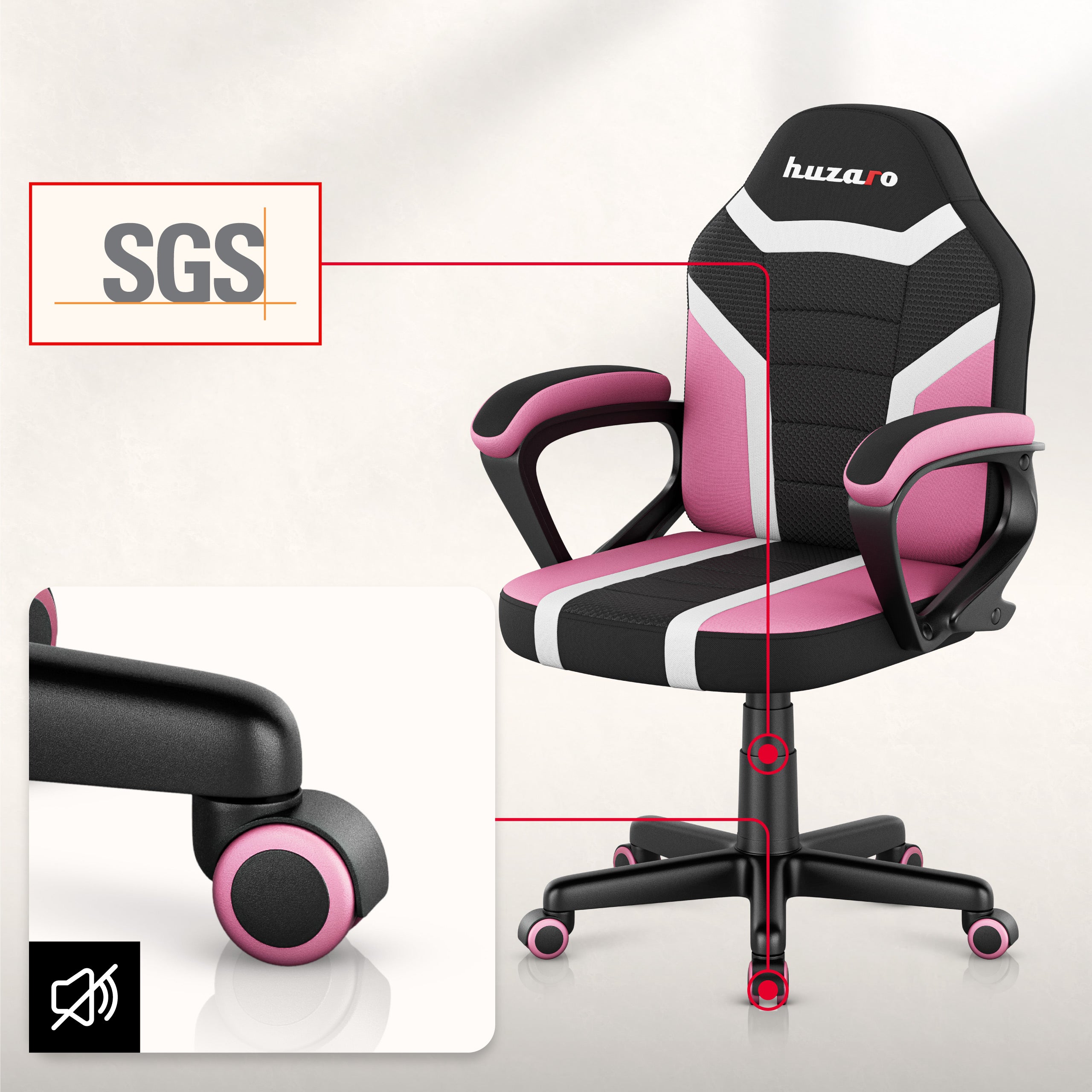 Scaun de gaming pentru copii HUZARO RANGER 1.0 Pink Mesh