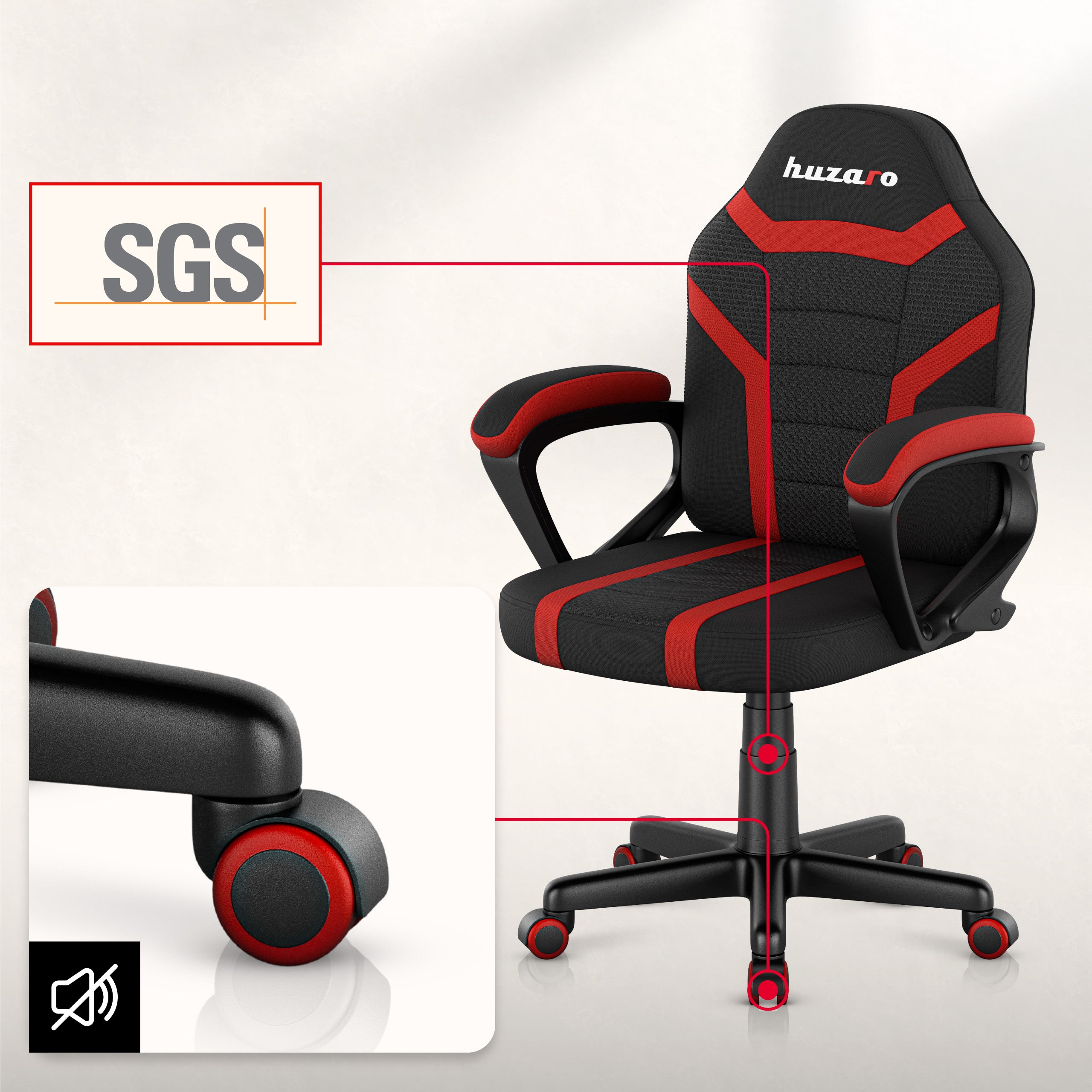 Scaun de gaming pentru copii HUZARO RANGER 1.0 Red Mesh