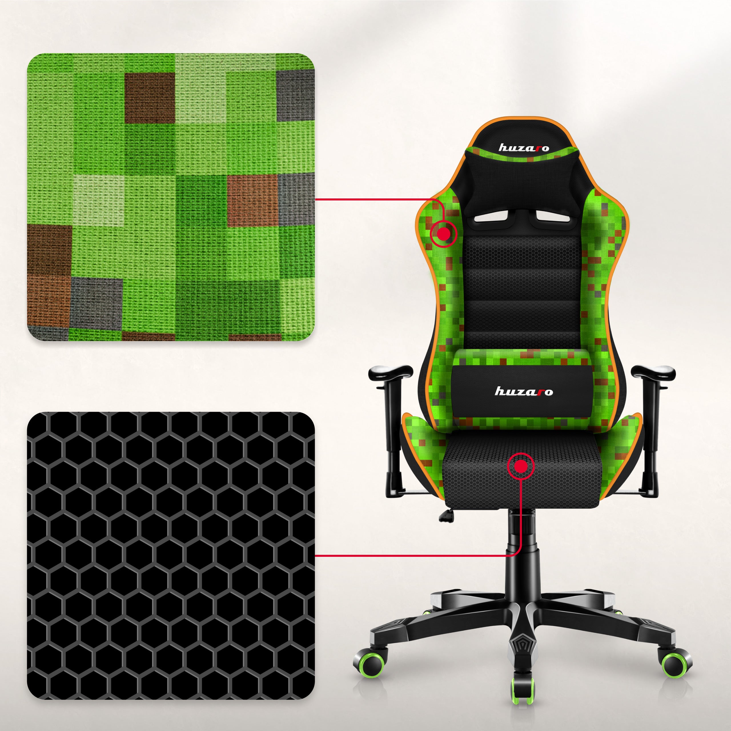 Scaun de gaming pentru copii HUZARO RANGER 6.0 Pixel Mesh