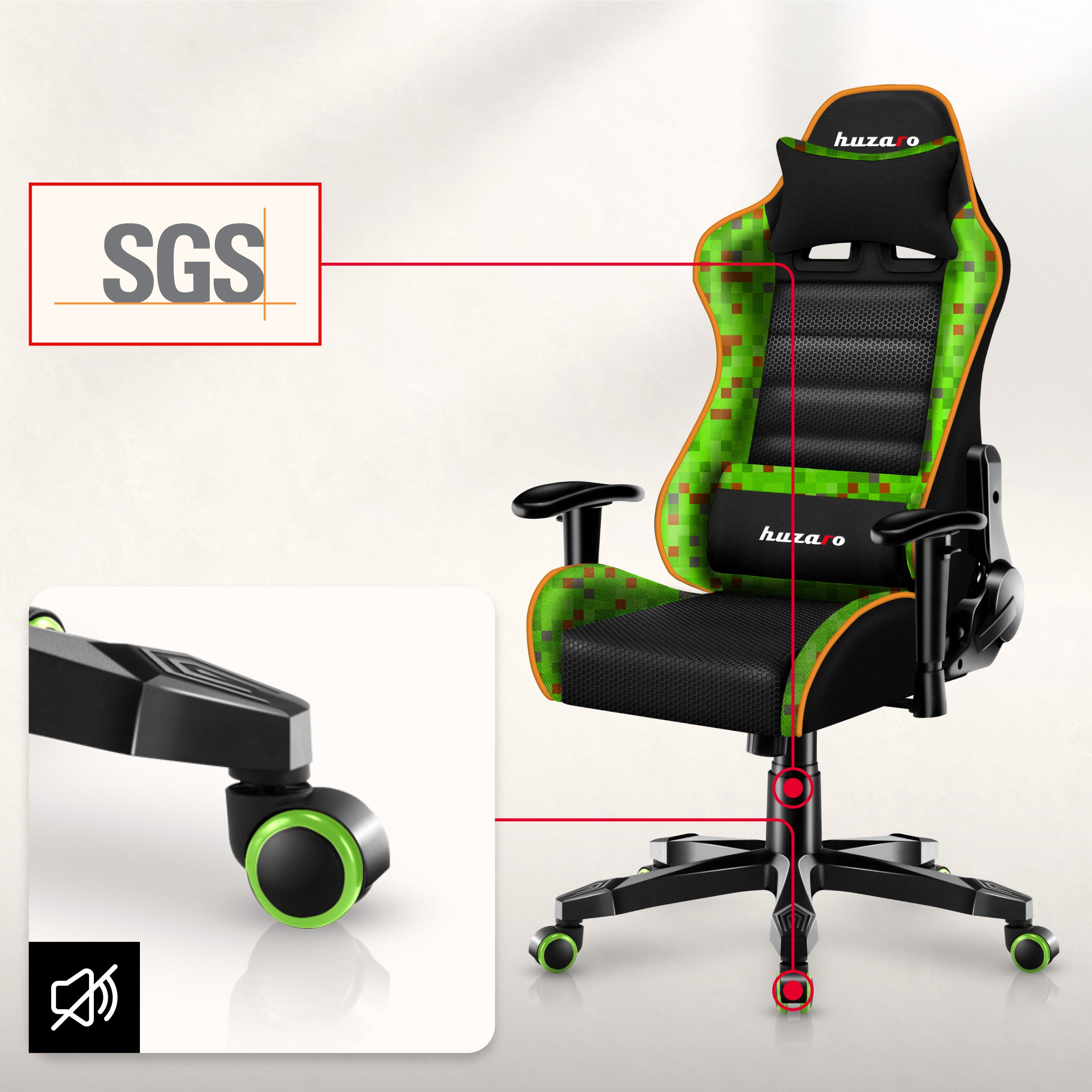 Scaun de gaming pentru copii HUZARO RANGER 6.0 Pixel Mesh
