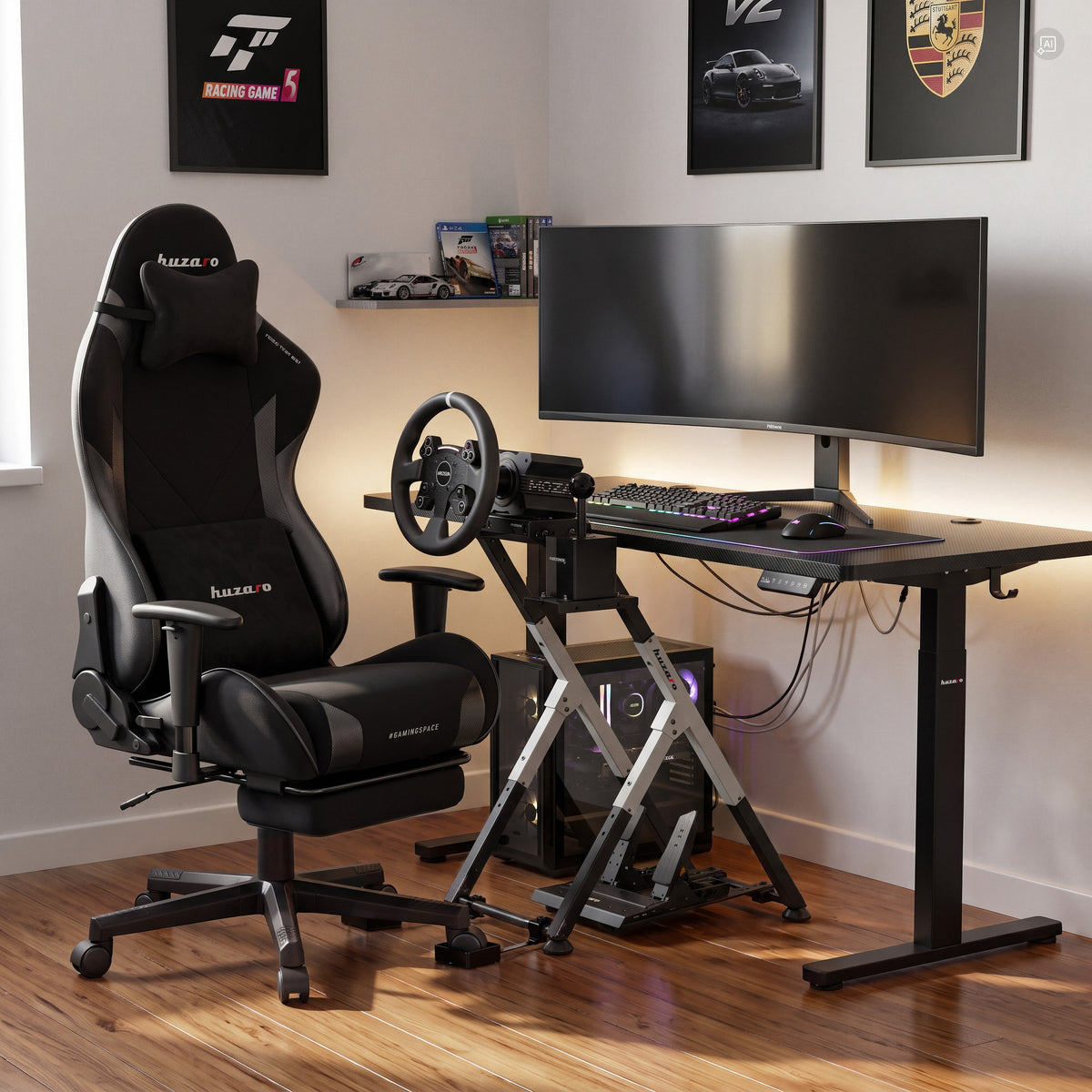 Cadru pliabil pentru sim racing Huzaro Speed 2.5 White